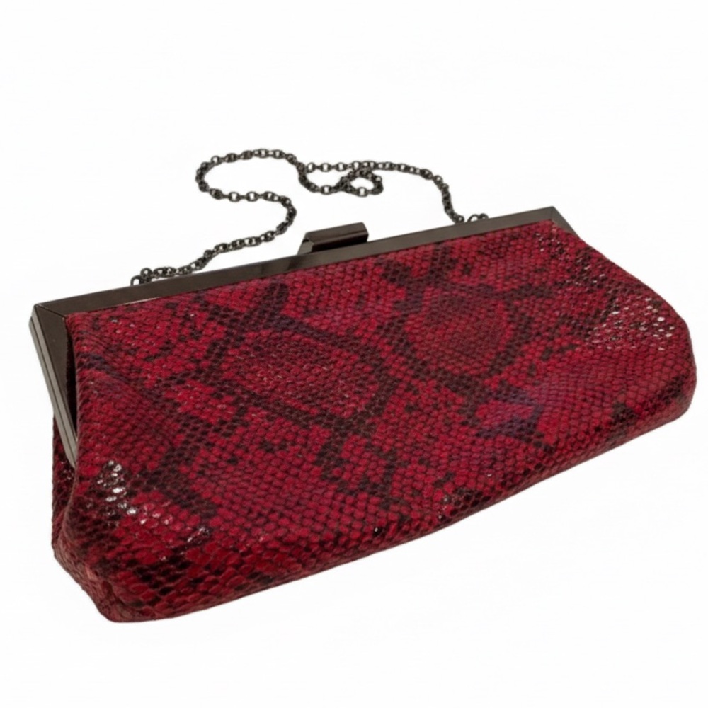 Style & Co. Red Snakeskin Clutch – Faux Python Convertible Evening Bag